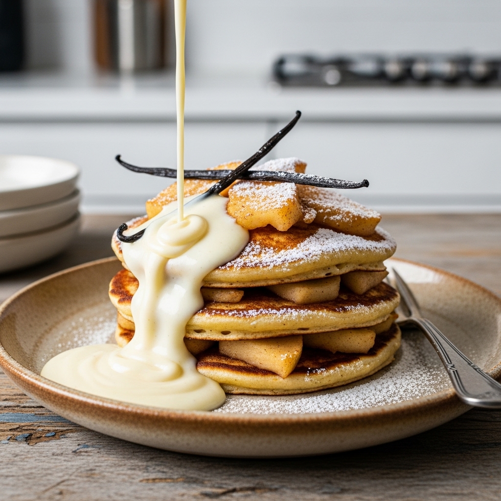 Gourmet Gluten-Free German Brunch: Apple Strudel Pancakes with Vanilla Bean Crème Anglaise